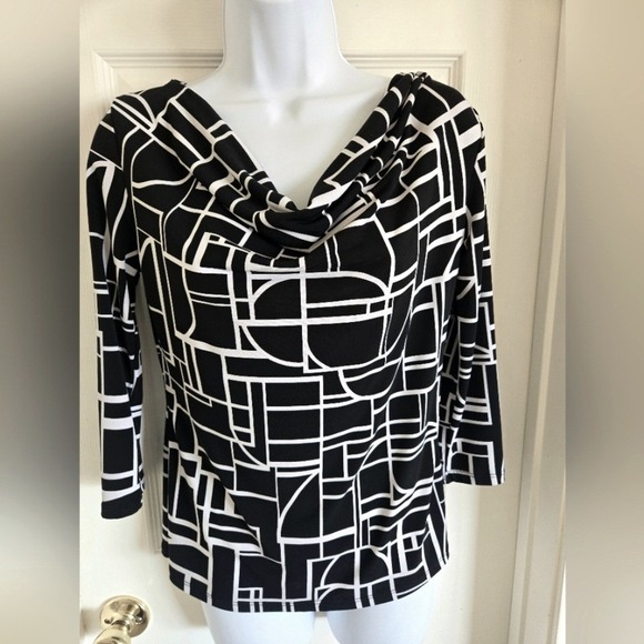 Andrea Jovine Tops - Andrea Jovine Cowl Neck‎ Top Women's Small Black/White Excellent Condition
